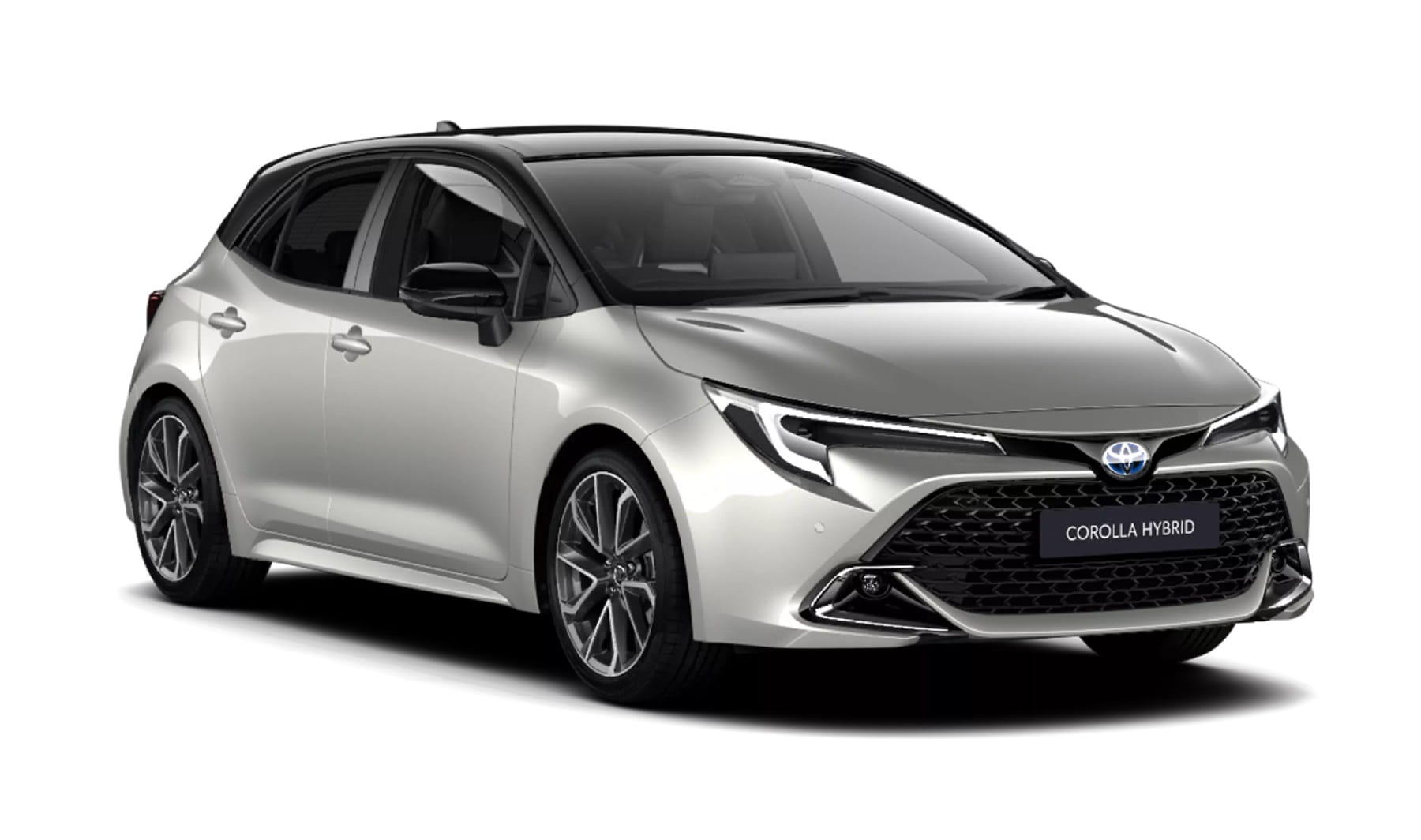 Toyota Corolla Hatchback Icon in silver on a white background