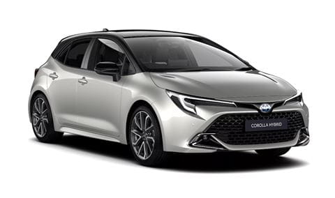 Toyota Corolla Hatchback Icon in silver on a white background